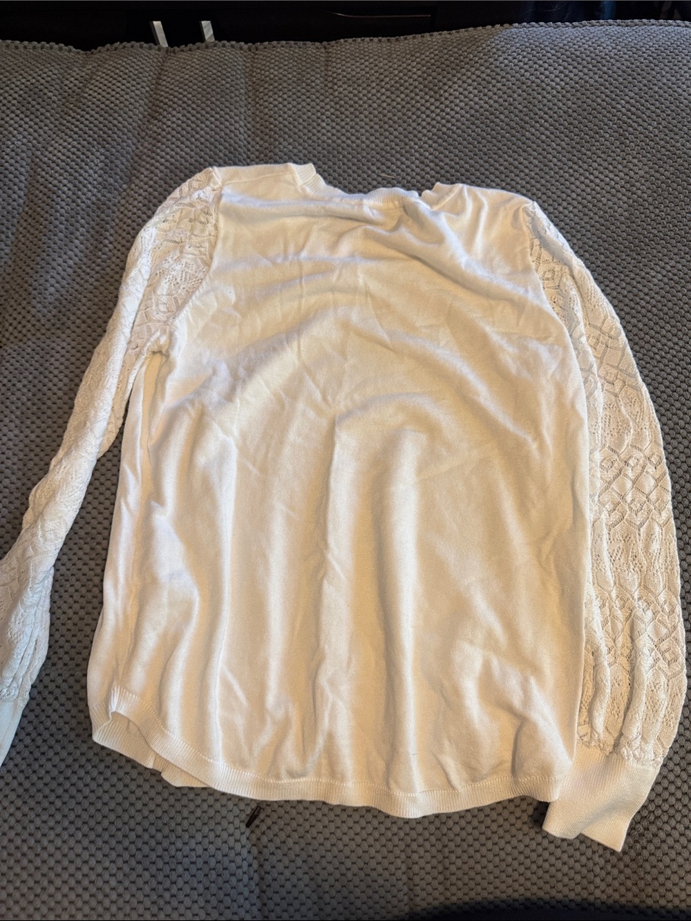 Petite Sophisticate Lace-Sleeve Long-Sleeve Tee in Ivory - Picture 4 of 5